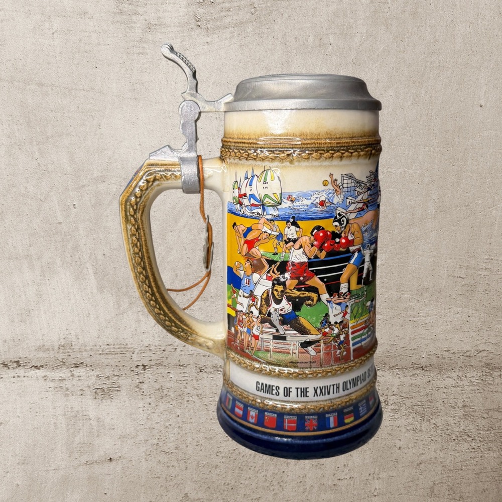 Vintage 1988 Budweiser Summer Olympics‎ Seoul XXIV Beer Mug Stein Collectible